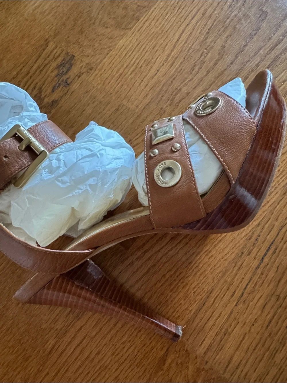 Michael Kors Brown Leather Studded High Heel Sandals